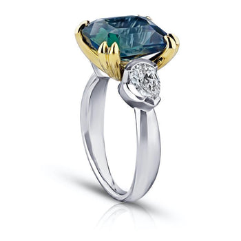 7.70 Carat Radiant Cut Green Sapphire and Diamond Ring - David Gross Group