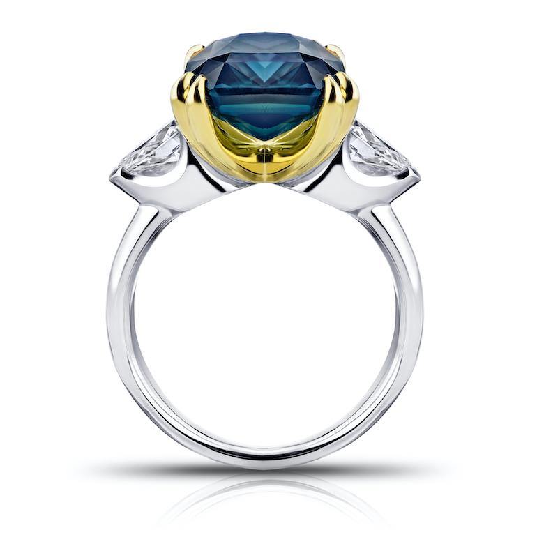 7.70 Carat Radiant Cut Green Sapphire and Diamond Ring - David Gross Group