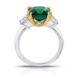 5.07 Carat Square Emerald Cut Green Tsavorite and Diamond Ring - David Gross Group