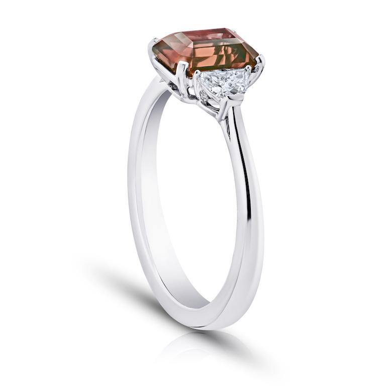 2.08 Carat Emerald Cut Reddish Brown Sapphire and Diamond Ring - David Gross Group