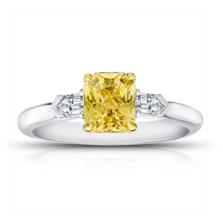 1.64 Carat Radiant Cut Yellow Sapphire and Diamond Ring - David Gross Group