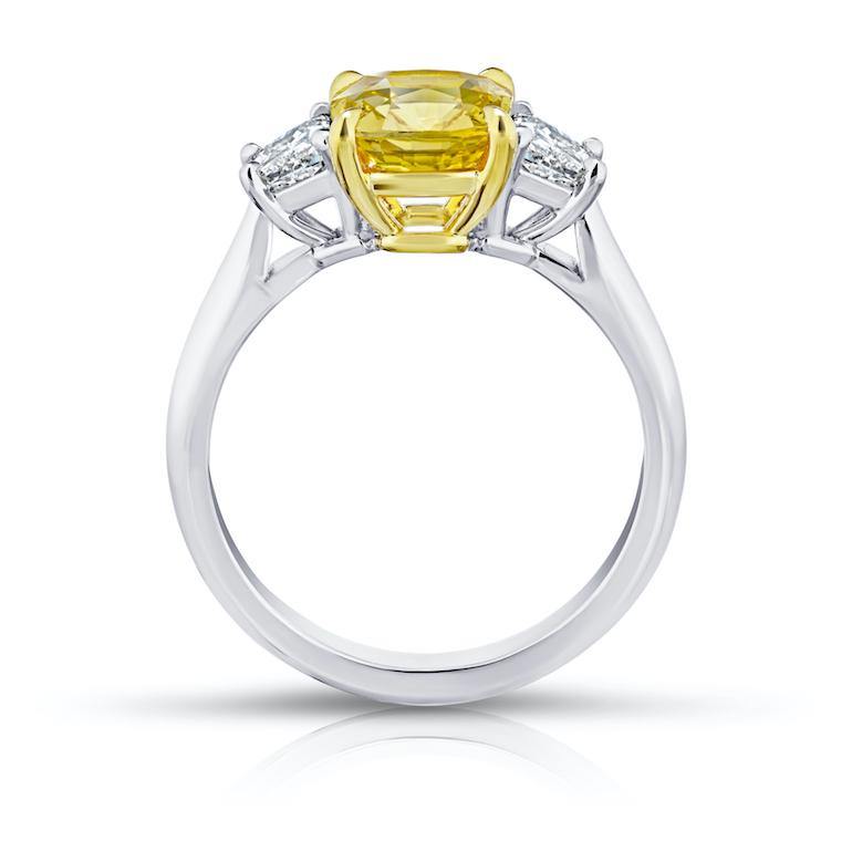 2.59 Carat Cushion Yellow Sapphire and Diamond Ring - David Gross Group