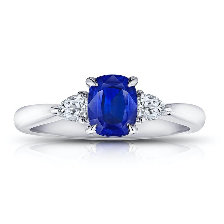 1.16 Carat Cushion Blue Sapphire and Diamond Ring - David Gross Group