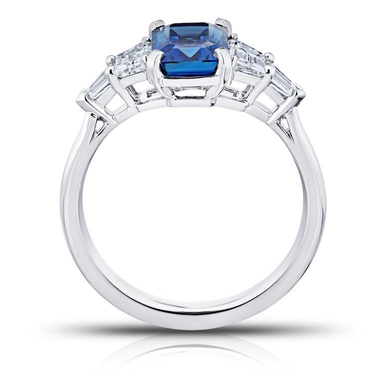 2.25 Carat Emerald Cut Blue Sapphire and Diamond Ring - David Gross Group