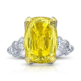 20.26 Carat Yellow Cushion Sapphire and Diamond Ring - David Gross Group