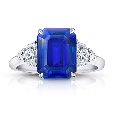 13.17 carat Asscher cut blue sapphire and diamond platinum ring