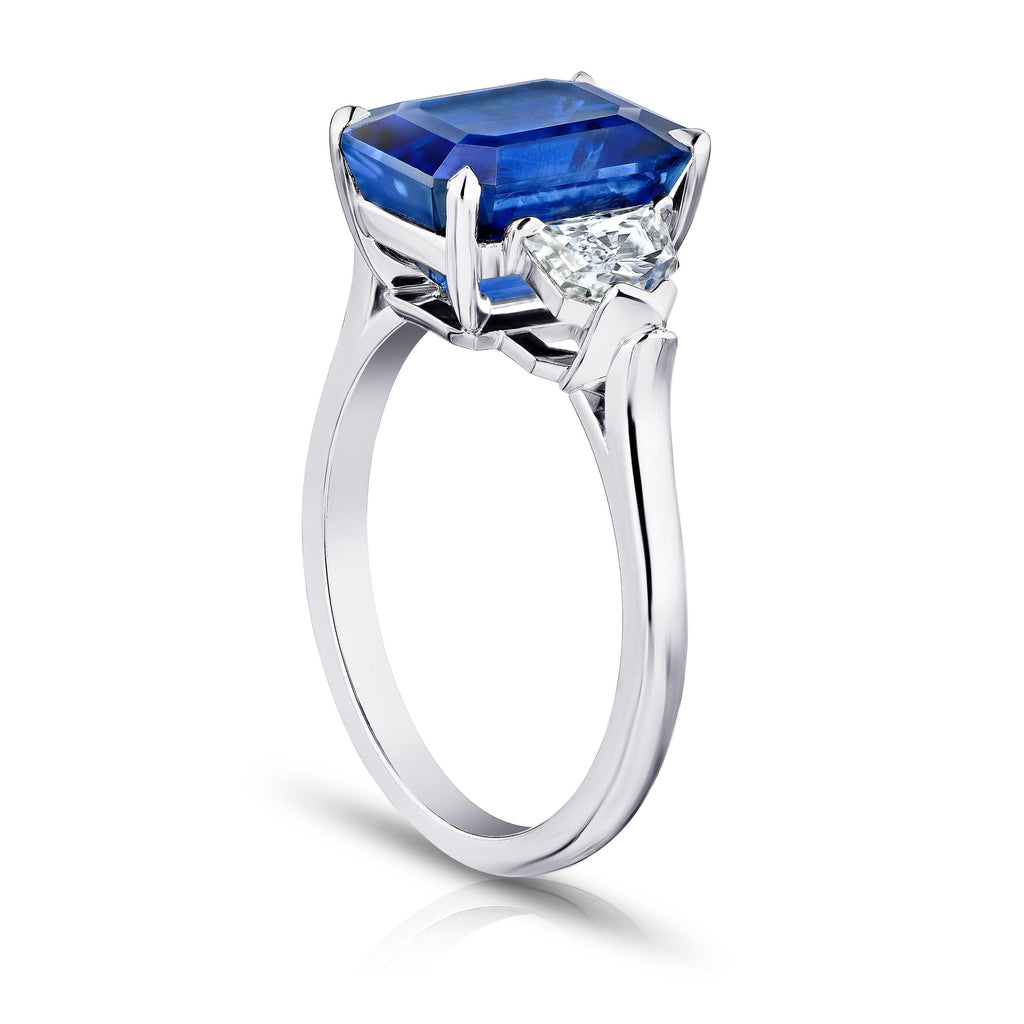 6.30 Carat Emerald cut Blue Sapphire and Diamond Ring - David Gross Group