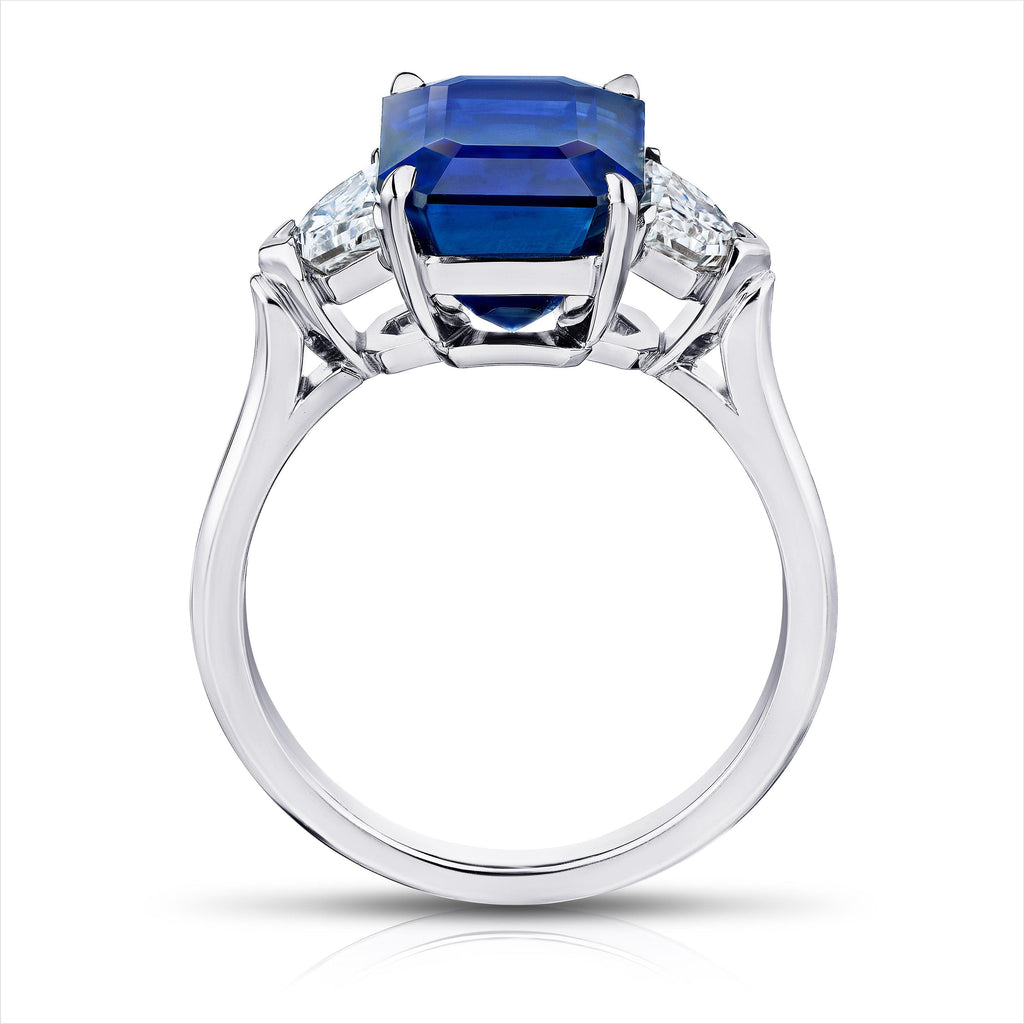 6.30 Carat Emerald cut Blue Sapphire and Diamond Ring - David Gross Group
