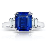4.86 Carat Emerald Cut Blue Sapphire and Diamond Ring - David Gross Group