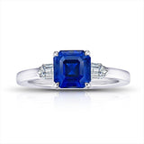 2.83 Carat Emerald Cut Blue Sapphire and Diamond ring - David Gross Group