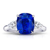 5.55 Carat Cushion Blue Sapphire and Diamond Ring - David Gross Group