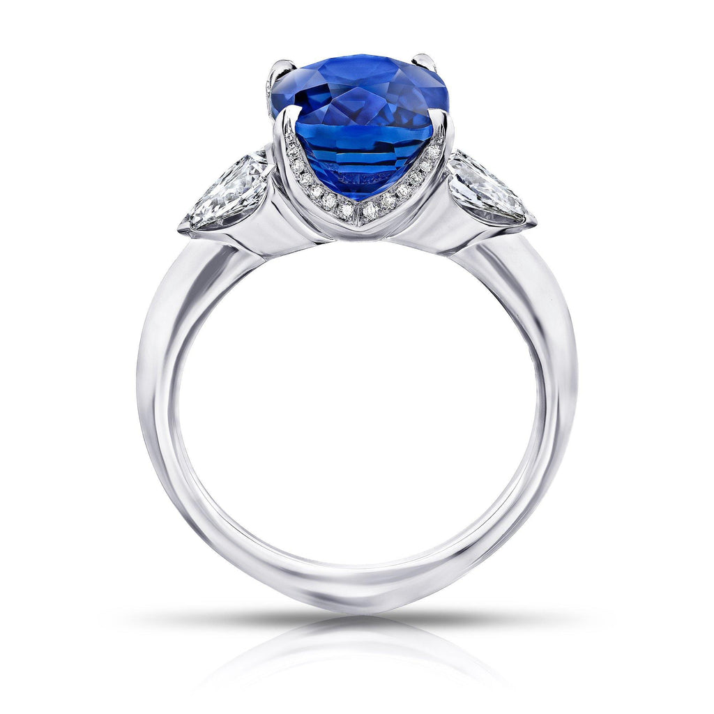 5.55 Carat Cushion Blue Sapphire and Diamond Ring - David Gross Group