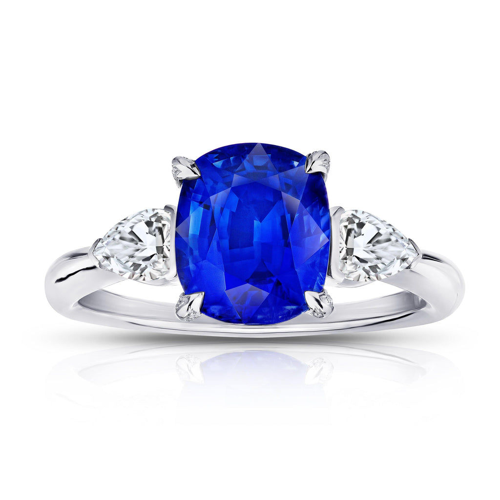 3.30 Carat Cushion Blue Sapphire and Diamond Ring - David Gross Group