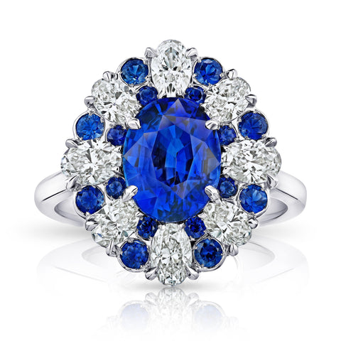2.25 carat emerald cut (natural no heat) blue sapphire and Diamond Platinum ring