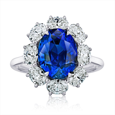 7.83 carat cushion blue sapphire and diamond platinum ring