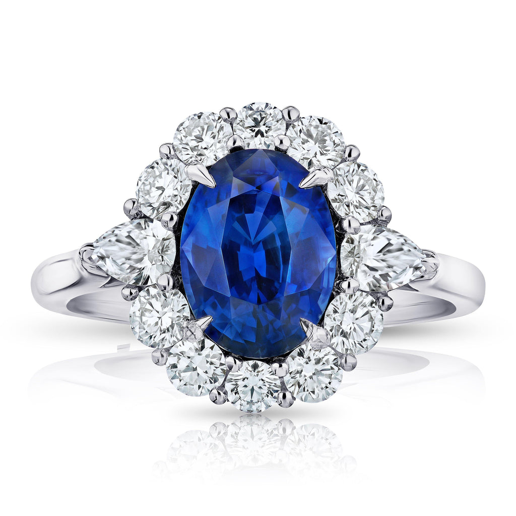 3.12 Carat Oval Blue Sapphire and Diamond Ring - David Gross Group