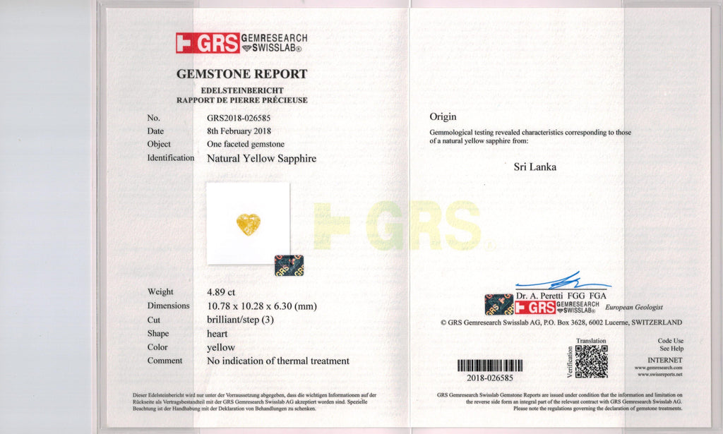4.89 Carat Heart Shape Yellow Sapphire and Diamond Pendant - David Gross Group