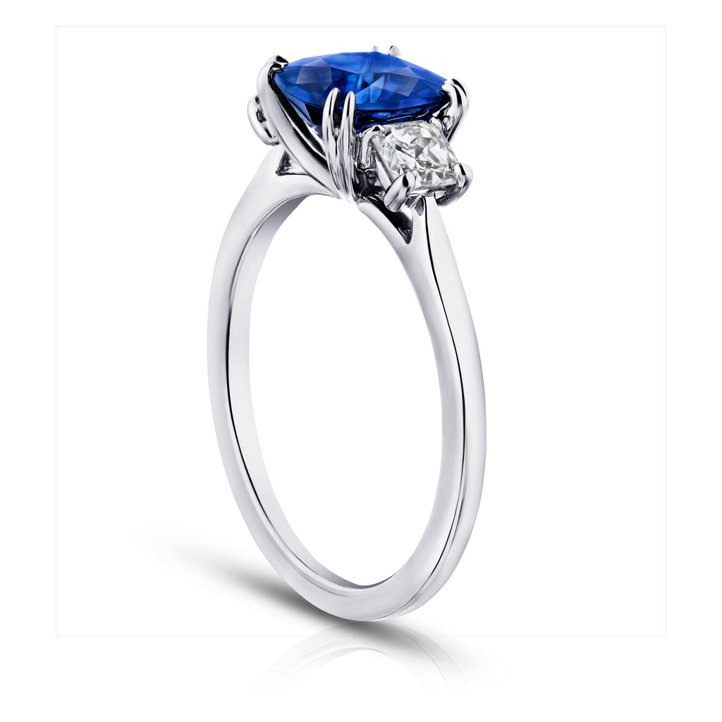 2.02 Carat Cushion Blue Sapphire and Diamond Ring - David Gross Group