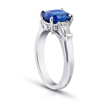 3.02 Carat Cushion Blue Sapphire and Diamond Ring - David Gross Group