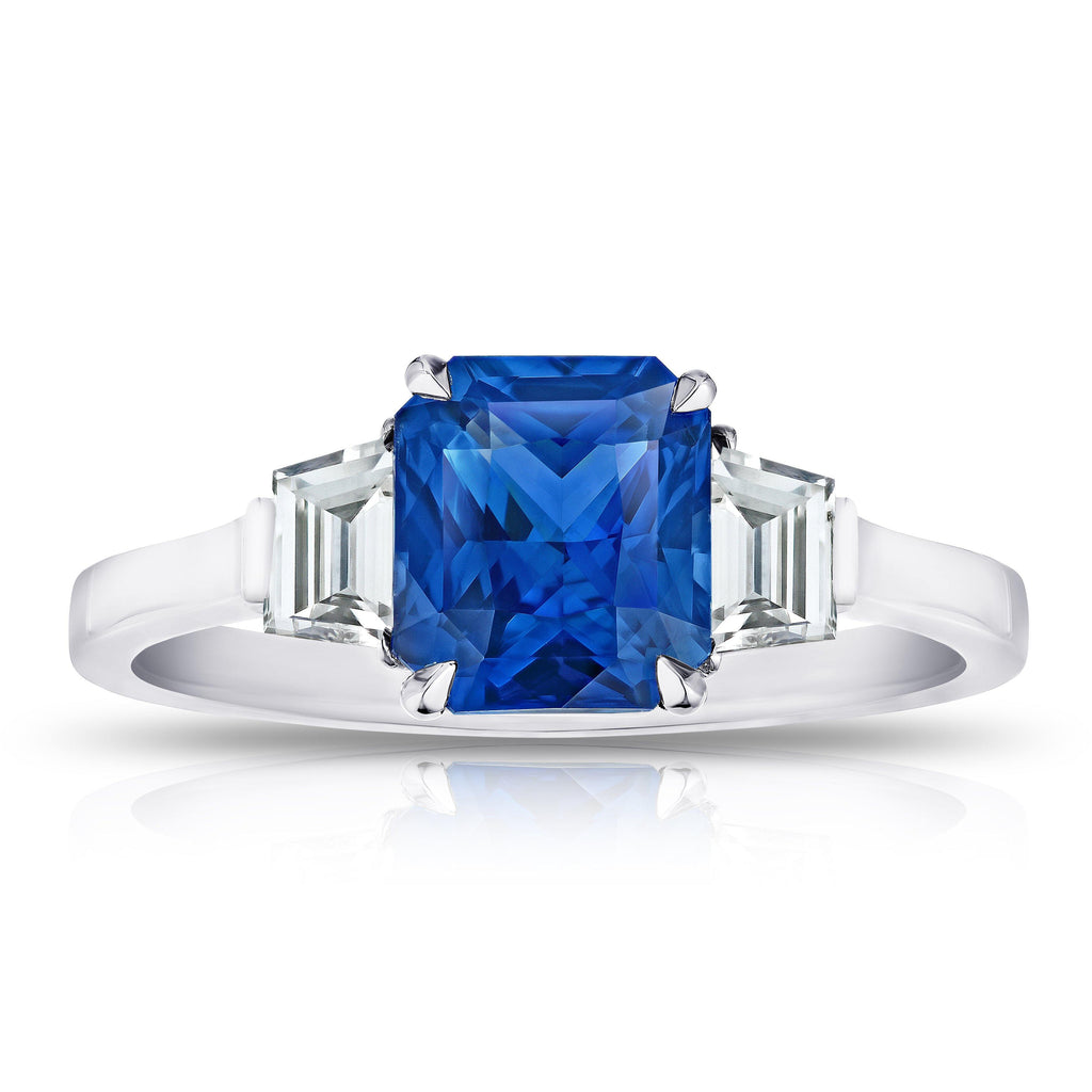 2.12 Carat Radiant Cut Blue Sapphire and Diamond Ring - David Gross Group