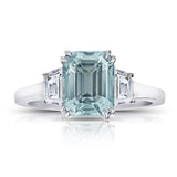 3.12 Carat Emerald Cut Bluish Green Sapphire and Diamond Ring - David Gross Group