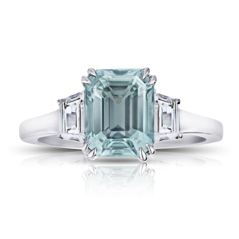 4.04 Carat Cushion Blue Sapphire and Diamond Ring