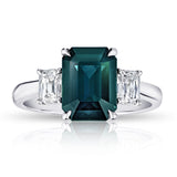 3.79 Carat Emerald Cut Green Sapphire and Diamond Ring - David Gross Group