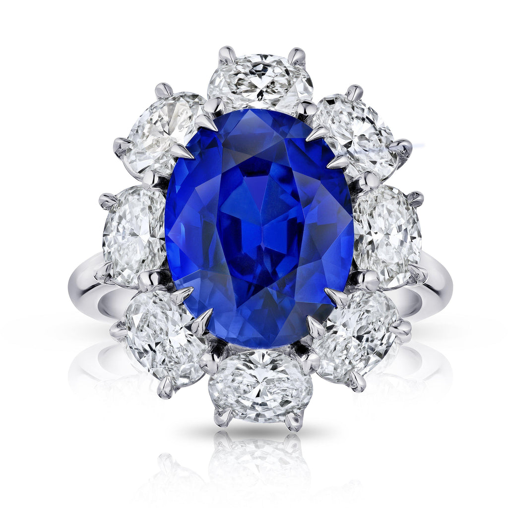 6.90 Carat Oval Blue Sapphire and Diamond Ring - David Gross Group