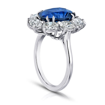 6.90 Carat Oval Blue Sapphire and Diamond Ring - David Gross Group