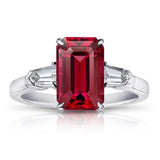 3.28 Carat Emerald Cut Red Spinel and Diamond Ring - David Gross Group