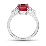 3.28 Carat Emerald Cut Red Spinel and Diamond Ring - David Gross Group