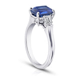 3.72 Carat Emerald Cut Blue Sapphire and Diamond Ring - David Gross Group