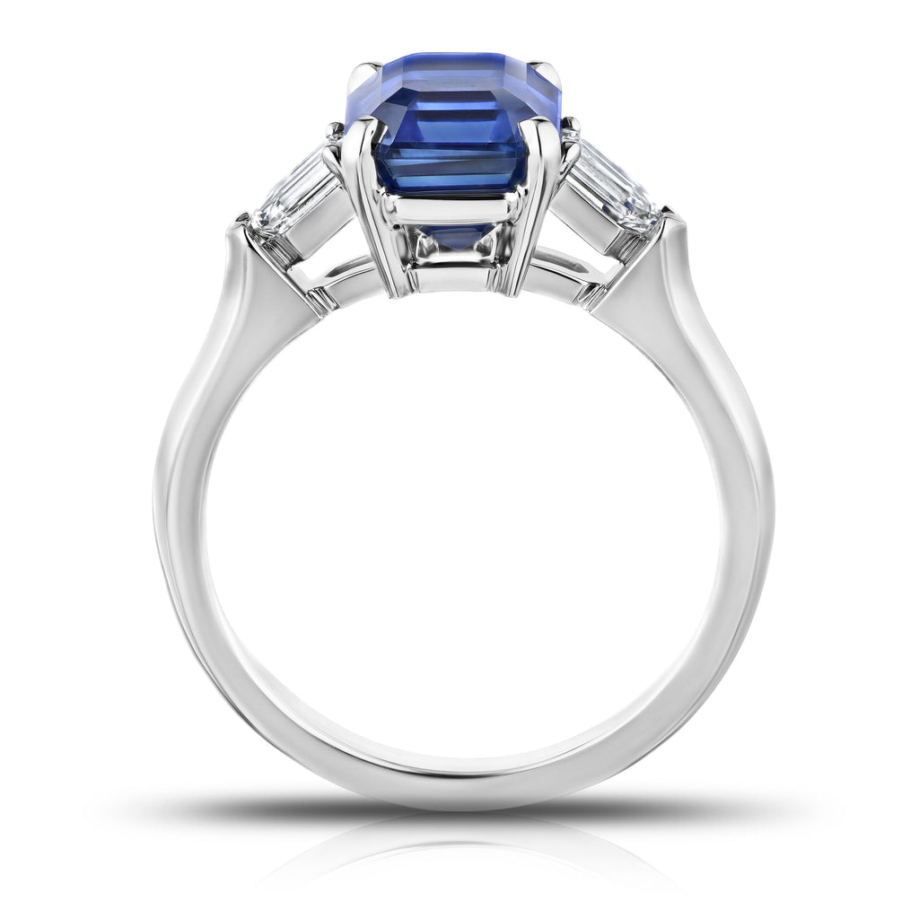 3.72 Carat Emerald Cut Blue Sapphire and Diamond Ring - David Gross Group