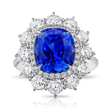 7.40 Carat Cushion Blue Sapphire and Diamond Ring - David Gross Group