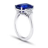 7.11 Carat Emerald Cut Blue Sapphire and Diamond Ring - David Gross Group