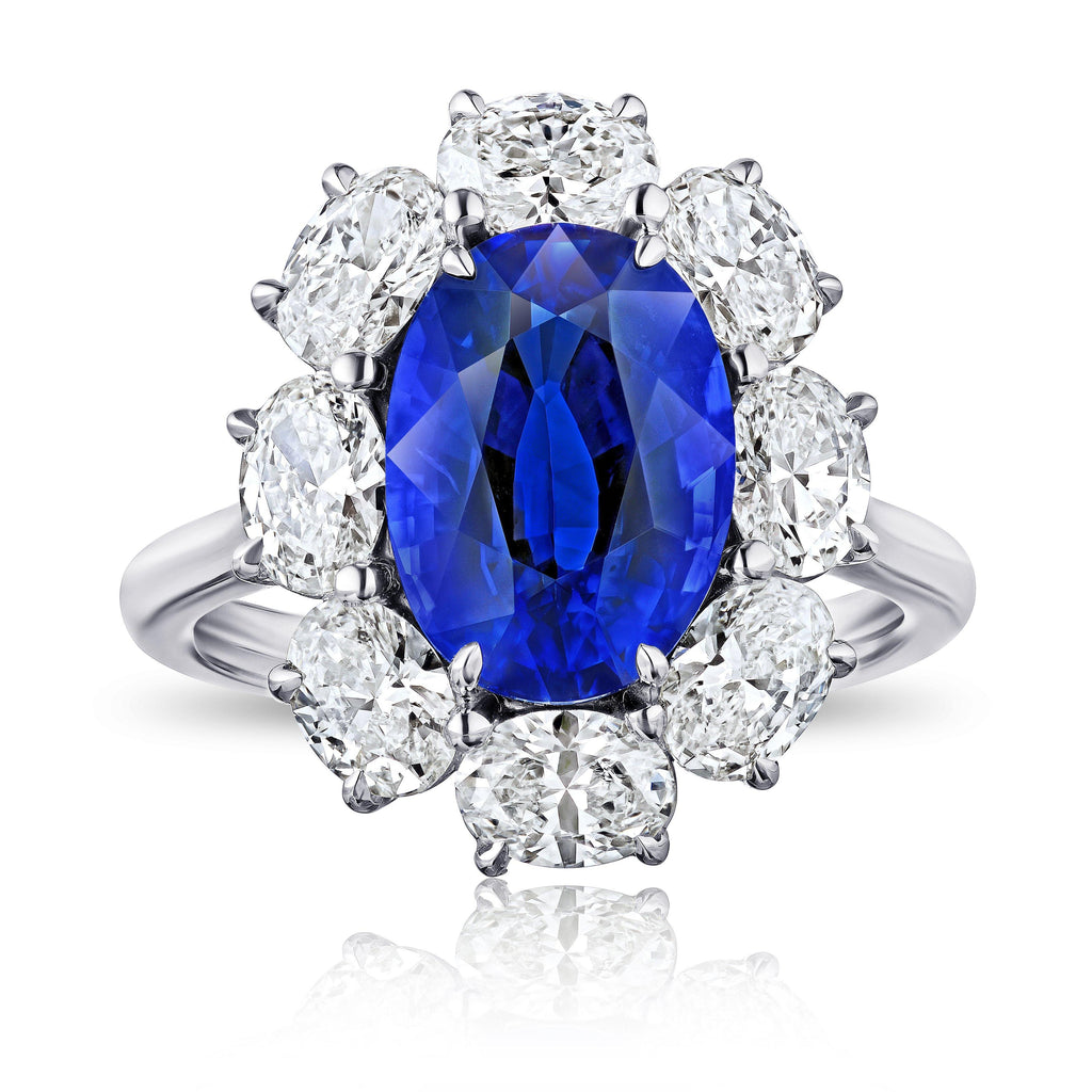 5.30 Carat Oval Blue Sapphire and Diamond Ring - David Gross Group