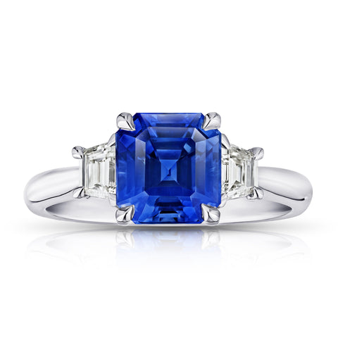 5.65 Carat Square Emerald Blue Sapphire and Diamond ring