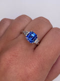 3.18 Carat Emerald Cut Blue Sapphire and Diamond Ring - David Gross Group