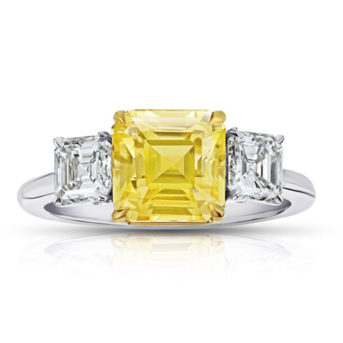 4.55 Carat Round Yellow Sapphire And Diamond Ring