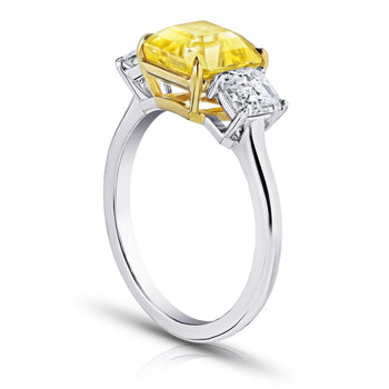 3.48 Carat Square Emerald Cut Yellow Sapphire and Diamond Ring - David Gross Group