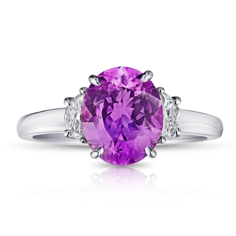3.56 purple Oval Sapphire and Diamond Platinum Ring