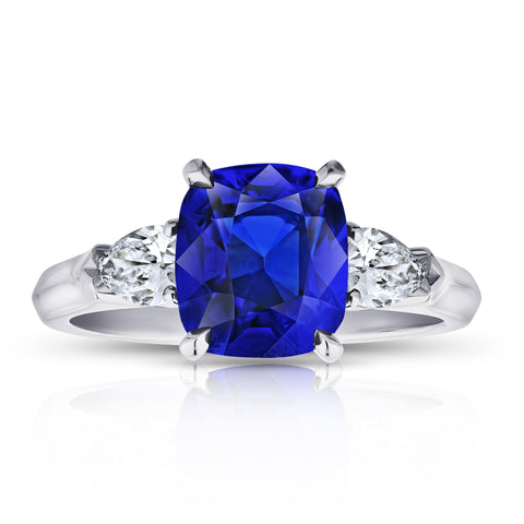 2.02 Carat Cushion Blue Sapphire and Diamond Ring