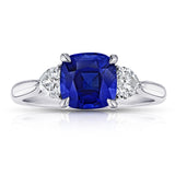 2.61 Carat Cushion Blue Sapphire and Diamond Ring - David Gross Group