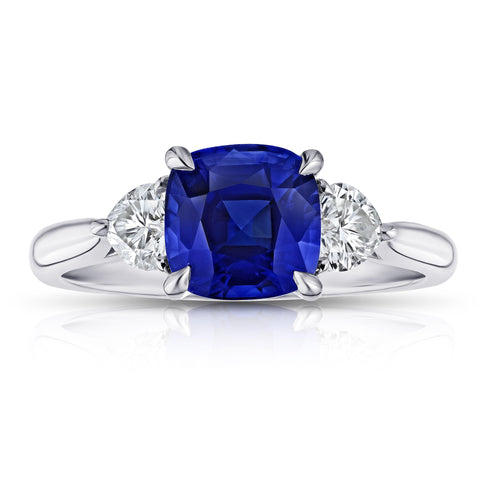 2.25 carat emerald cut (natural no heat) blue sapphire and Diamond Platinum ring