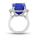 19.97 Carat Emerald Cut Blue Tanzanite and Diamond Ring - David Gross Group