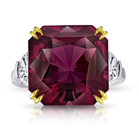 18.37 Carat Cushion Red Spinel and Diamond Ring