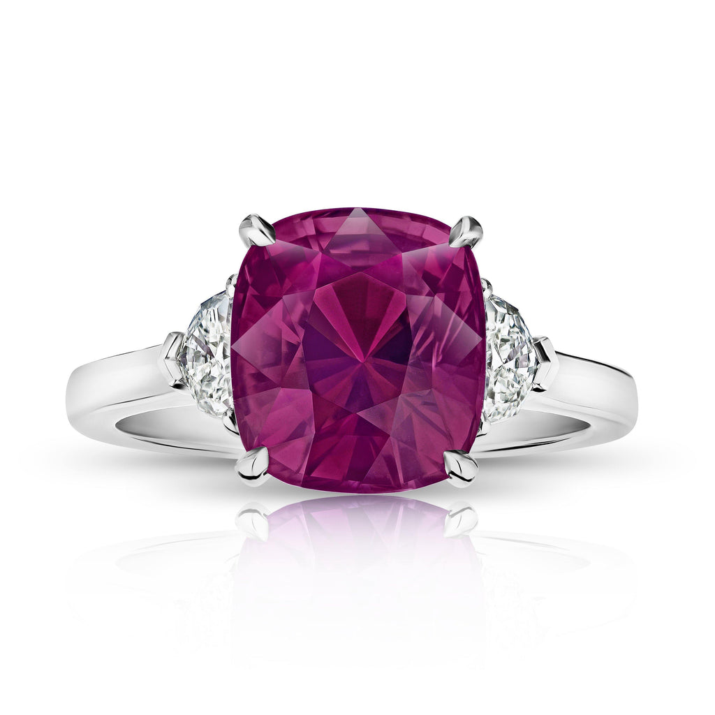 5.88 Carat Cushion Pinkish Red Sapphire and Diamond ring - David Gross Group