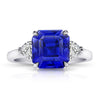 5.65 Carat Square Emerald Blue Sapphire and Diamond ring - David Gross Group