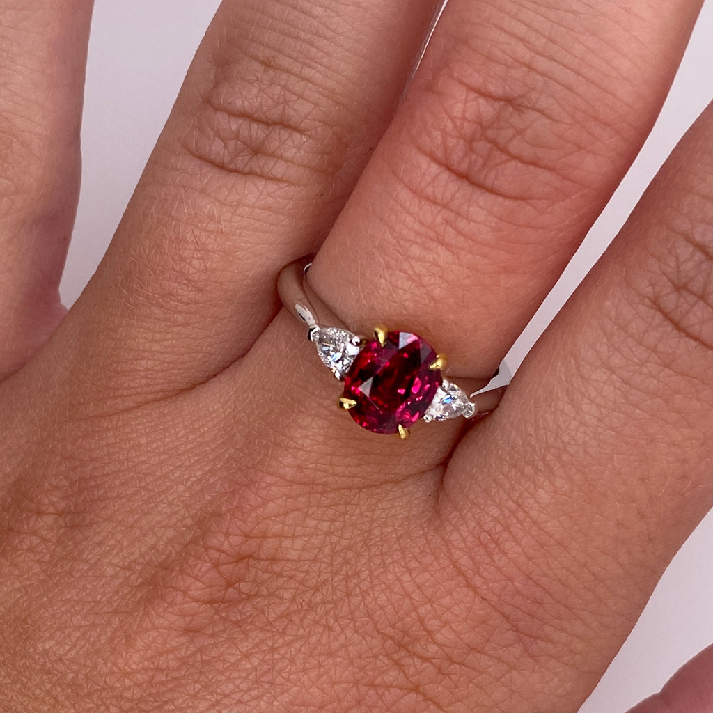 1.76 Carat Oval Red Ruby and Diamond Ring - David Gross Group