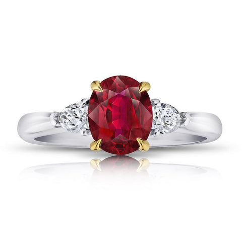 5.86 carat Cushion Red Spinel with two Half Moon Diamonds platinum ring